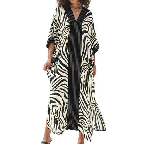 Plus Size Kaftan Dresses for Women Beach Cover Ups Swimwear with V-Neck Lightweight Caftans for Vacation Dress
