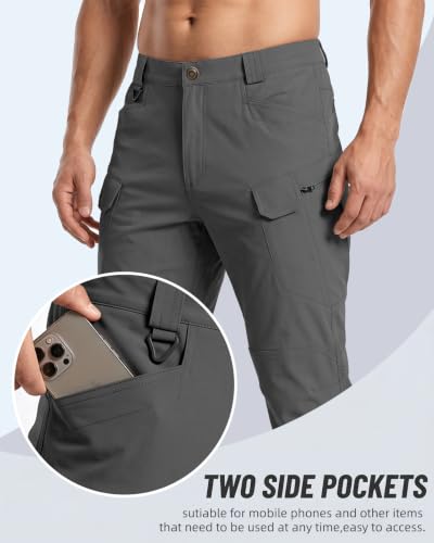 Men's Cargo Tactical Pants Work Hiking Trousers Waterproof Lightweight Elastic Waist - Dark Grey Medium