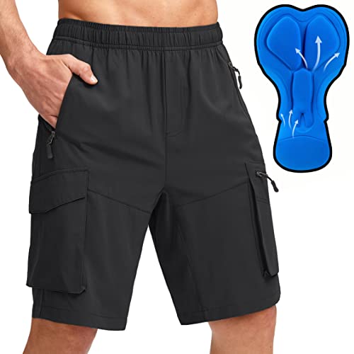 Men's Mountain Bike Shorts - Large Black 3D Padded Cycling Biker Shorts with Zipper Pockets
