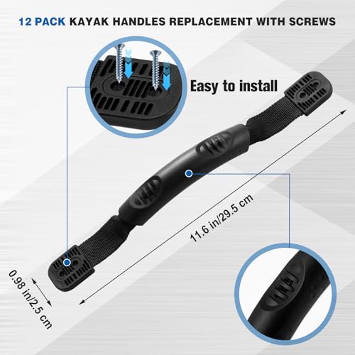 Tallew 12 Pack Kayak Carry Handles Replacement with Washers and Screws Bulk Canoe Boat Handles Kayak Parts Accessory Kit for Watercraft Ocean Perception Water Outdoor Sport Suitcase Luggage