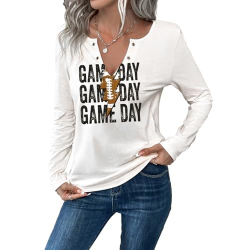 Game Day Outfits Shirts Women V Neck Football Graphic Tee Tops Funny Football Game Day Shirts for Teen Girls