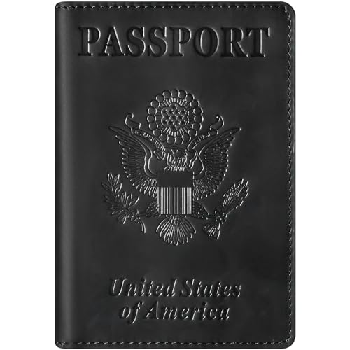 Black Leather RFID Travel Passport Holder Wallet Case for Men & Women