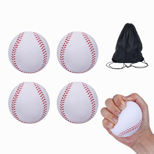 White Foam Baseballs 4 Pack - 9 Inch Soft Training Balls with Drawstring Bag