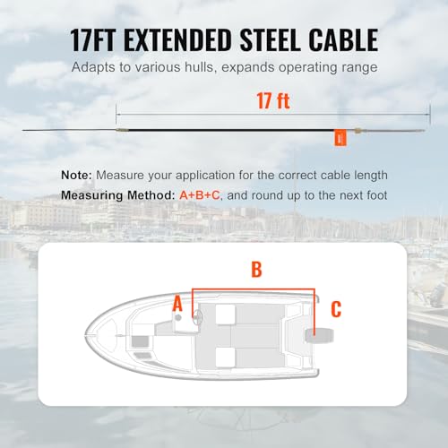 VEVOR16' Boat Steering Control Cable, 3/4" Standard Tapered Shaft, Alloy Marine-Grade Material, for Yachts, Fishing Boats, and Other Waterborne Vehicles