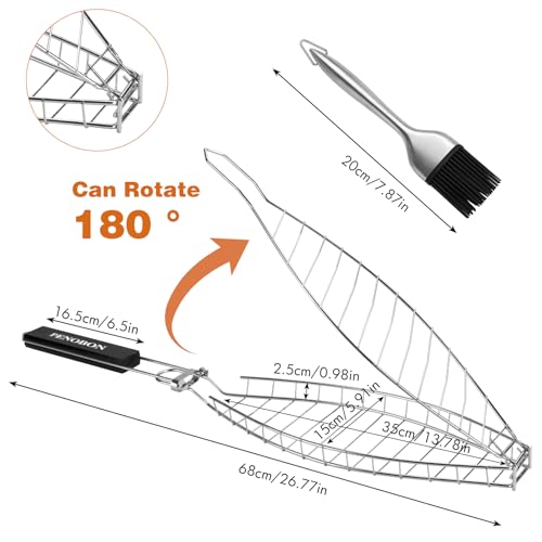 Fish Grill Basket for Whole Fish Seafood Vegetables - Non-Stick Stainless Steel