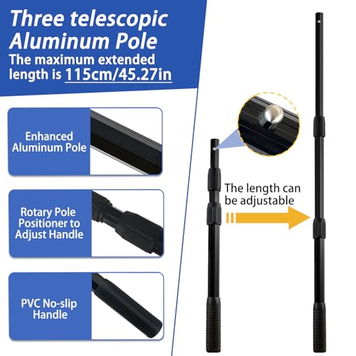 Adjustable Telescoping Fishing Net with Handle - Blue Aluminum Alloy, Foldable & Collapsible, 3-Section Pole, 63.7"