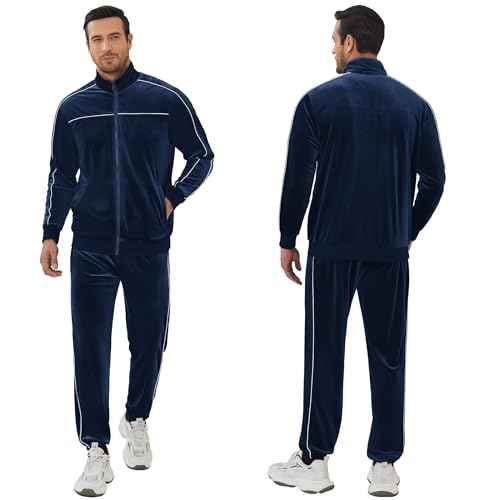 COOFANDY Mens Velour Tracksuits 2 Piece Set Outfits Zip Up Sweatsuits Velvet Jacket Pants Set