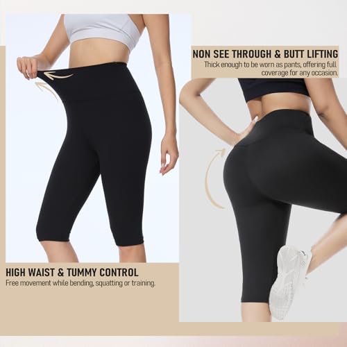 High Waisted Leggings for Women - Full & Knee Length with Pockets, Large-X-Large Black