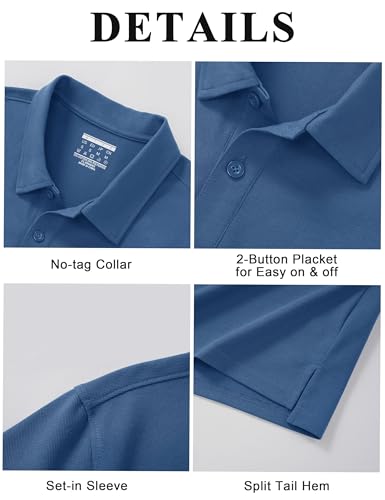 Mens Polo Shirt Short Sleeve Pique Cotton Golf Polo XL Blue Grey