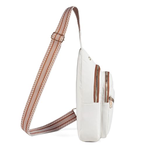 Small Crossbody Sling Bag for Men & Women - Brown & White Variation