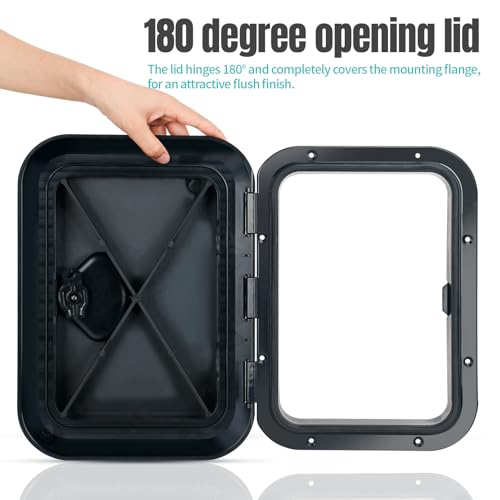 Marine Deck Access Hatch 14-Inch Black Rectangle Boat Hatch & Lid - Weatherproof