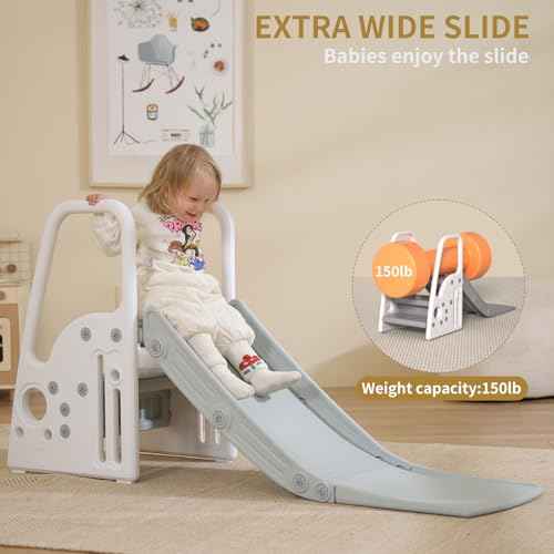 3 in 1 Toddler Slide Large Play Climber PlaySet with Extra Long Slipping Slope Indoor Slide Kids Slide Toddler Playground Toddler Slide Outdoor Toys for Toddlers (White)