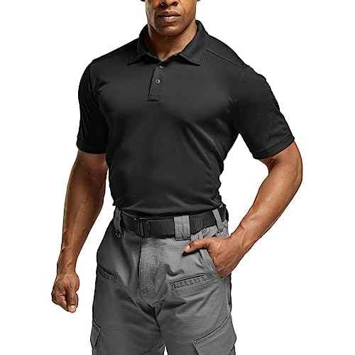 CQR Men's Polo Shirts, Tactical Short Sleeve Golf Performance Shirts, Lightweight Dry Fit UPF 50+ Pique