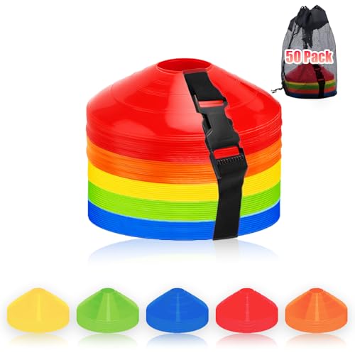 Multi-Color Agility Soccer Cones Set of 50 with Carry Bag for Training Indoor Outdoor