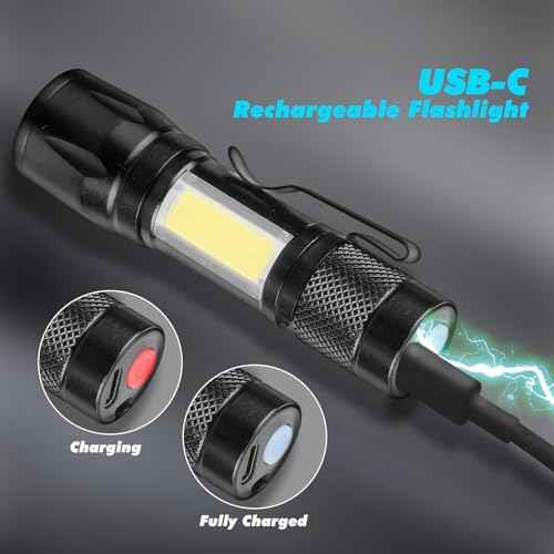 KunHe 6 Pack USB Rechargeable Mini Small LED Flashlights Bulk Camping Lantern Flashlight Bright High Lumens EDC Flash Light Stocking Stuffers