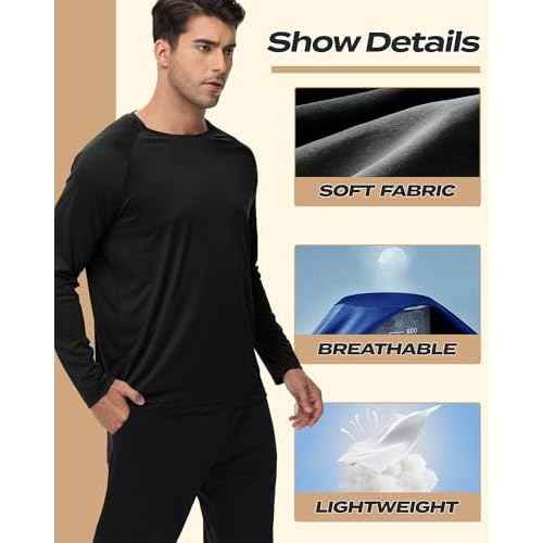 Long Sleeve Shirts for Men - Quick Dry Moisture Wicking UV UPF Sun Protection T-Shirts for Fishing Workout Swim