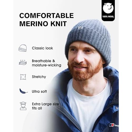 TOP-EX PolarWool¢â L/XL/XXL 100% Merino Wool Beanie Fleece Lined Hat Watch Cap for Cold Weather Winter Warm