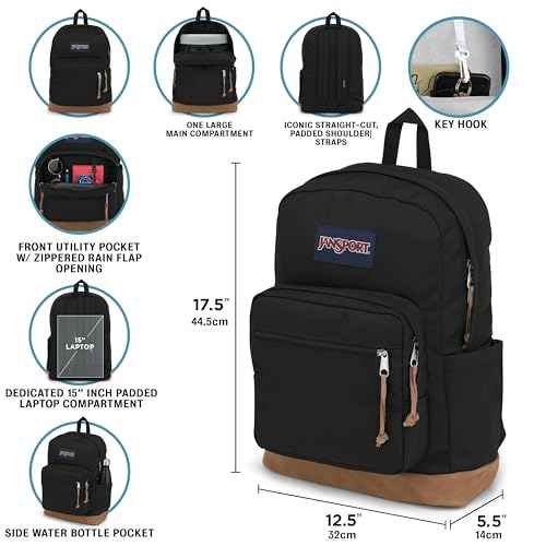 JanSport NCAA Officially Licensed Backpack, Michigan State Spartans, Right Pack with Padded 15-Inch Laptop Sleeve, Spacious Computer Bag, Durable Daypack with Bottle Pocket & Haul Handle, Black
