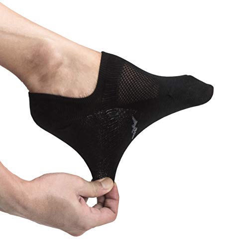 Large Black No Show Socks 6 Pack - Seamless Wide Toe Box Footies for Men & Women
