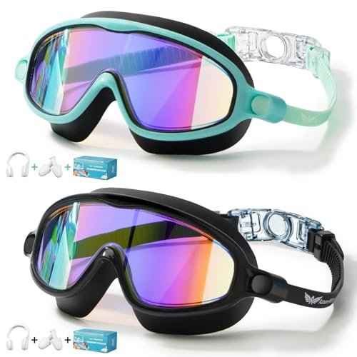 2 Pack Swim Goggles for Kids, No Leak Anti-Fog Anti-UV Swimming Goggles for Boys Girls Children 4-14