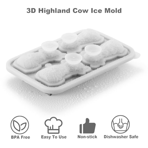 Highland Cow Ice Cube Tray - Large Silicone Mold for Whiskey & Cocktails - Fun Cow Shaped Ice Cubes - Holiday Gift Idea