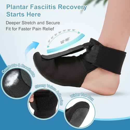 Plantar Fasciitis Night Splint Brace with Massage Ball, Relieves Foot Drop and Achilles Tendonitis, Adjustable Straps, Soft & Comfortable Sleep, Night Splint for Plantar Fasciitis Women & Men, Small