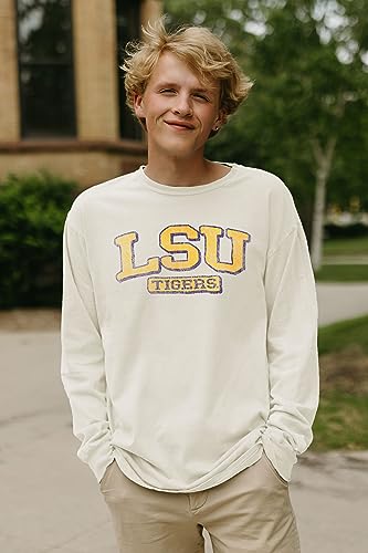 LSU Tigers Long Sleeve T-Shirt - Ivory Dyed Ringspun Vintage NCAA Tee - X-Large