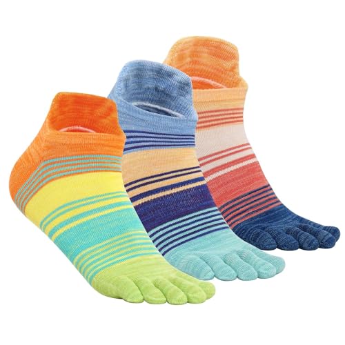 Toe Socks for Men Women 3 Pairs Ankle Running Socks Breathable Five Finger Socks Medium OR6003-3colors