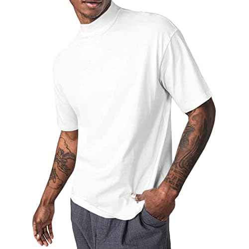 Mens Mock Turtleneck T Shirts Short Sleeve Cotton Basic Undershirt Relaxed Fit Lightweight Solid Pullover Tops