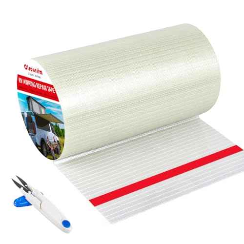Fiberglass Rv Awning Repair Tape Kit - 5 Inch Wide 39ft Heavy Duty Waterproof Tear Repair Patch for Tent, Tarp, Canopy, Boat with Canvas Tape and Sail Repair Tape