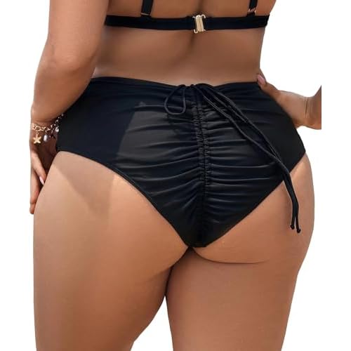 Leoparts Plus Size Women's Bikini Bottom High Waisted Drawstring Swimsuit Bottoms Ruched Full Coverage Bathing Suit Briefs