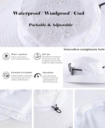 White UPF 50+ Wide Brim Sun Hat with Neck Flap - Men & Women Gardening & Sun Protection