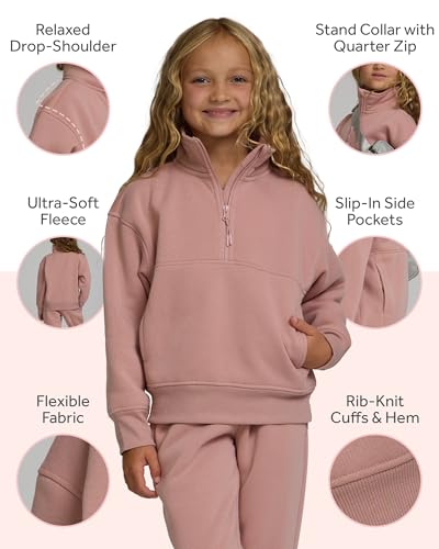 Girls Hoodies 3-Pack - Black Oatmeal Pink Oversized Fleece Sweatshirts, Drop Shoulder & Quarter Zip