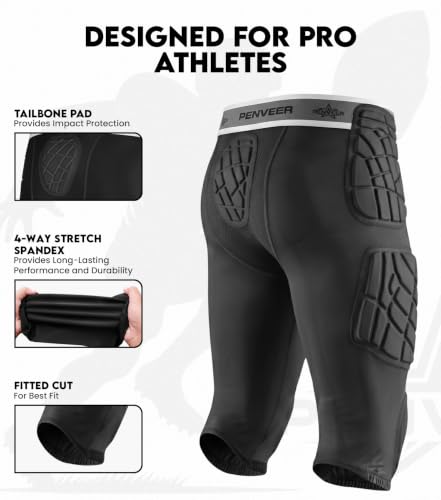 Youth Football Girdle with Cup Pocket & 7 Pads - Black Small