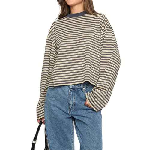 Women Y2k Long Sleeve Fairy Grunge Striped Baggy Tees Shirts 2000s Emo Aesthetic Sweater Crop Tops Streetwear