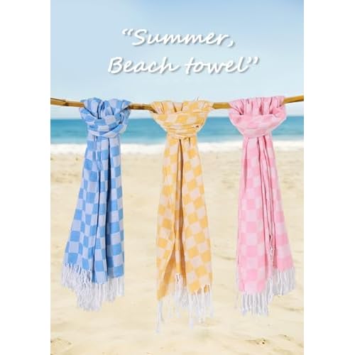 Checkered Plaid Turkish Beach Towel Vacation Essentials Blanket Sand Free Quick Dry Oversized Thin Cloud Clearance Alaska Cruise Summer Accessories Beach Gift Must Haves Gear Stuff Travel Gadgets