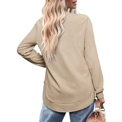 OFEEFAN Womens Sweatshirt Crewneck Long Sleeve Shirts High Low Tops Curved Hem