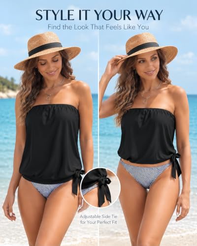 Strapless Tankini Top for Women Swimwear - Black, X-Large