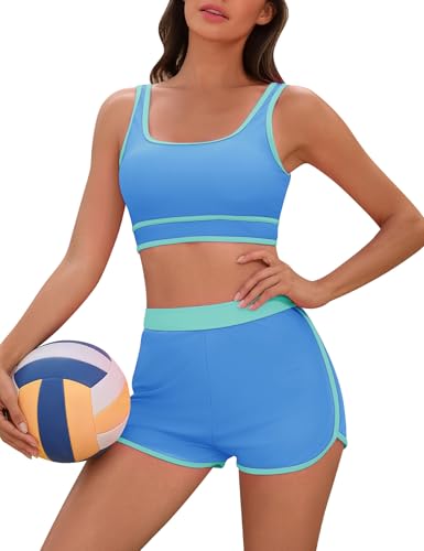 Women's Sporty Bikini Set with Color Block Trim and Removable Padding