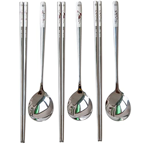Reusable Metal Chopstick and Spoon Set - 3 Patterns, Stainless Steel Kitchen Utensils