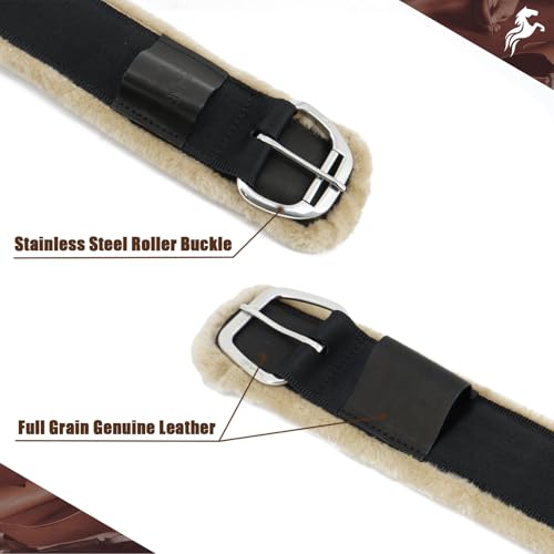 Jeereal 32 Inch Breathable Western Horse Cinch Girth - Leather & Wool Lined