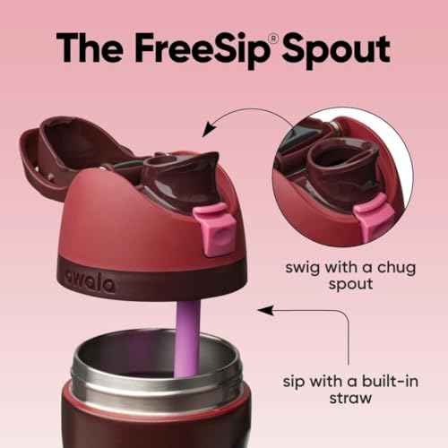 Owala FreeSip Insulated Stainless Steel Water Bottle with Straw, BPA-Free Sports Water Bottle, Great for Travel, 24 Oz, Black Cherry