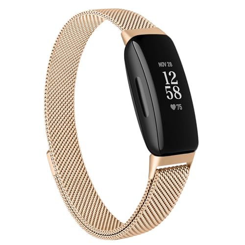 Rose Gold Metal Fitbit Inspire 2 Wristband Mesh Replacement Strap