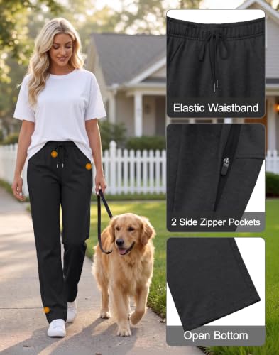 Women's Cotton Straight Leg Sweatpants - 28 Inch Petite & Large Black