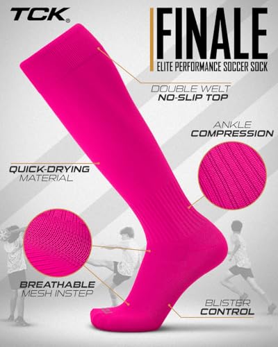 Soccer Socks Youth & Adult Knee High Stretch Fit for Shin Guards - Hot Pink Small