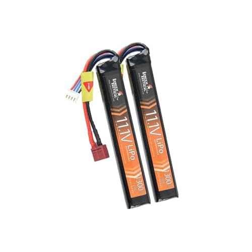 Lancer Tactical Two Pack of LiPo Airsoft Battery 11.1V 1300mAh 15C/20C Stick - Tamiya/Dean Connector, Designed for Airsoft M4 (Includes Safety Charging Bag) (1300mAh 20C Stick - Dean Connector X2)