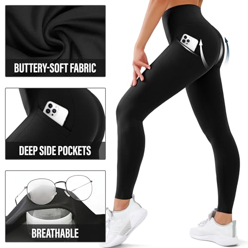 High Waisted Tummy Control Yoga Leggings with Pockets - Full Length 2 Pocket Black+Leopard+Camo