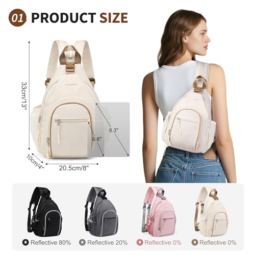 Beige Crossbody Sling Bag with Water Bottle Holder - 8.3 Inch