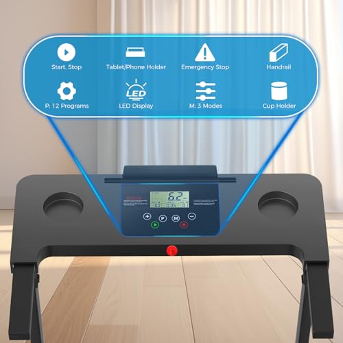 AoraPulse Portable Foldable Treadmills for Home, Small Folding Treadmill for Home Office with 300 LBS Capacity, Walking Running Exercise Electric Compact Treadmill with LED Display