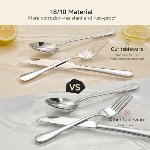 Silverware Set for 8 - 40 Piece Heavy Duty 18/10 Stainless Steel Flatware with Knives Forks & Spoons - Mirror Finish, Dishwasher Safe, Variation: Silver